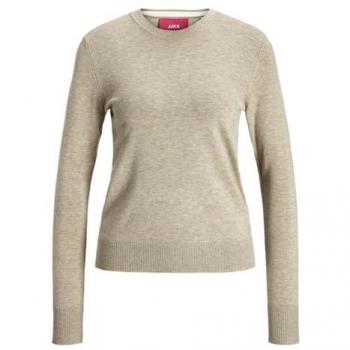 Jersey de mujer básico de punto fino Cara Comfy en color beige y gris pluma con detalle vainilla hielo, talla M