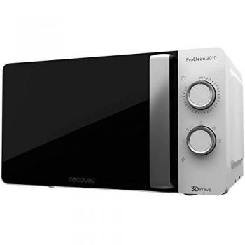 Cecotec Microondas ProClean 3010. 700 W, 20 L de capacidad, Revestimiento Ready2Clean, Tecnología 3DWave, Modo Descongelación, 6 Niveles de Potencia, Temporizador 30 mins