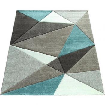 Alfombra Moderna Efecto 3D Triángulos Turquesa Gris Pastel 120x170 cm