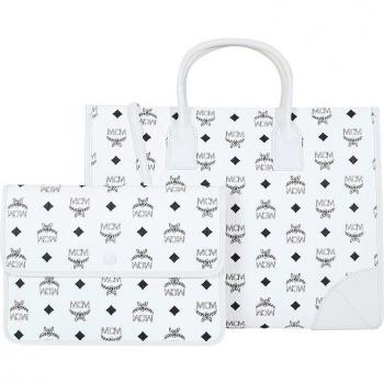 MCM München Large White Visetos Tote Bag for Women