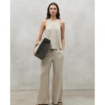 Pantalones Palazzo de Mujer Ecoalf Mosa Beige con Cintura de Goma y Ajuste de Cordón - Talla XS