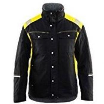Chaqueta de Trabajo Artesanal Forrada con Detalles Fluorescentes 4915 - Negro/Amarillo Fluorescente - Talla L