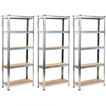 vidaXL Storage Shelves 3 pcs Silver 75x30x172 cm Steel and MDF