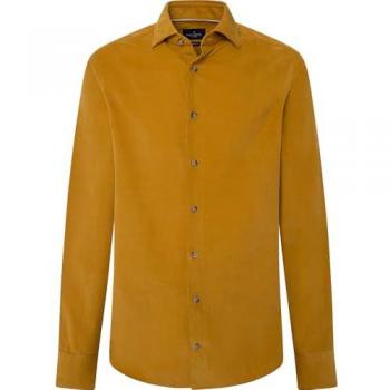 Camisa de pana mostaza para hombre, fit ajustado, algodón, manga larga