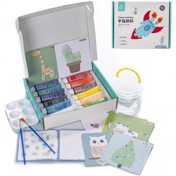 SET DE PINTURA ACRÍLICA PARA DEDOS NO TÓXICA - 12 COLORES CON ACCESORIOS - MEDIDAS: 25x5x20cm