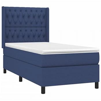 Cama box spring con colchón tela azul 90x200 cm