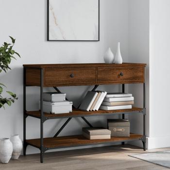 Mesa consola de madera de ingeniería con cajones y estantes, color roble ahumado, gris sonoma y marrón roble, ideal para salón o recibidor