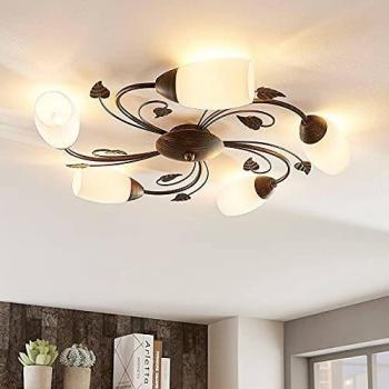 Plafón Lindby Stefania, lámpara de techo de 5 luces, negro/oro, hecho de metal para salón y comedor, con casquillos E14