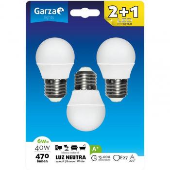 Garza Esférica Pack 3 Bombillas LED 6W E27 Blanco Neutro