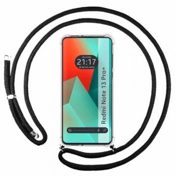 Funda Colgante Transparente para Xiaomi Redmi Note 13 Pro+ Plus 5G con Cordon Negro