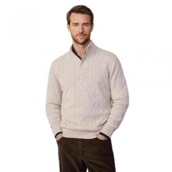 Jersey de hombre cuello alto con cierre de media cremallera en color blanco roto, estilo casual, tejido de lana, talla XL