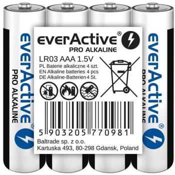 Baterías Alcalinas AAA/LR03 everActive Pro - 4 Piezas, Alta Potencia, 10 Años de Durabilidad