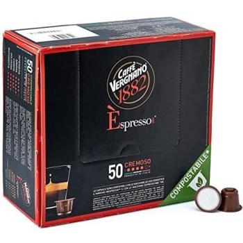 Café Vergnano 1882 Èspresso Cápsulas Café Compatibles Nespresso y Compostables, Cremoso - paquetes 50 cápsulas