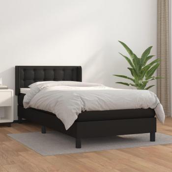 Cama box spring blanda con colchón negro 80x200 cm en cuero sintético