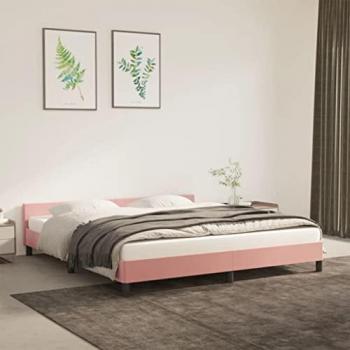 Estructura de cama con cabecero de terciopelo rosa 160x200 cm