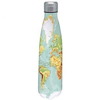 NERTHUS FIH 763 Botella Termo Doble Pared para frios y Calientes diseño Mapamundi 750ml, Acero Inoxidable, Libre de BPA, 18/8, Mapas, 750 ml