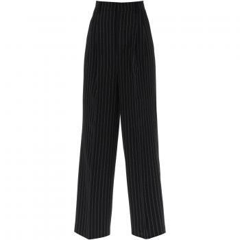 Ami Paris Women's Black/Chalk Wool Pinstripe Trousers | Size 36 | FTR418WV0040