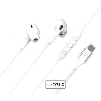 Auriculares Intraurales Alámbricos USB Tipo C con Micrófono y Control, Blanco
