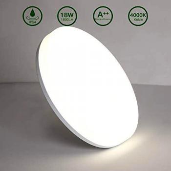 Aogled LED Lámpara de Techo 18W 1800LM 4000K Blanco Natural Plafón de Techo Redondo 22 cm,No-Regulable Luz de Techo Permeable IP54,Sin Sensor,LED Plafón Para Dormitorio Baño Cocina Pasillo Comedor