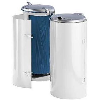 Contenedor de residuos compacto VAR Junior 120 litros con puerta abatible blanca y tapa de plástico plateada