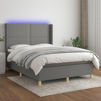 Colchón de cama suave con tela LED gris oscuro 140x200 cm, tipo box spring