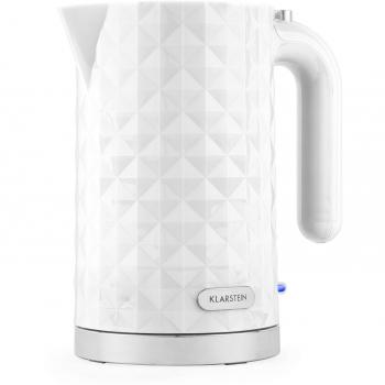 Klarstein Granada Bianca Hervidor de agua - Inalámbrico, Tetera eléctrica, Diseño geométrico, 1,7 L, 2200 W, Asa Cool Touch, Base con recogecable, Blanco