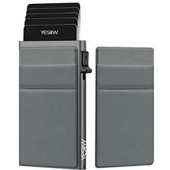YESIIW Cartera para Tarjetas de crédito Slim con Monedero | Pop-up Cartera Minimalistas para Hombre | Billetera metálica Blindada Anticaída con Protección RFID | Gris