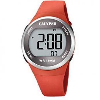 Reloj Calypso Color Splash K5786/2 para Hombre con Correa de Caucho Naranja y Caja de Acero Inoxidable 316L Gris Plata