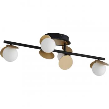 Lámpara de techo LED Pallo, 4 luces, negro/oro, cristal, moderno, hecho de metal para salón y comedor