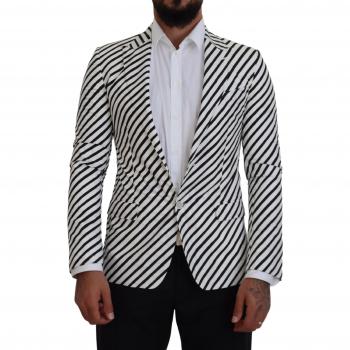 Dolce & Gabbana White Black Striped Slim Fit Jacket Blazer - IT46 | S