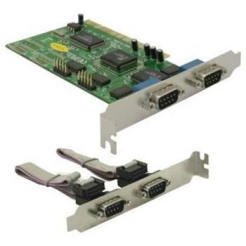 DeLOCK PCI Card 4x Serial - Tarjeta y adaptador de interfaz, 4 puertos DB9, compatible con sistemas operativos Windows y Linux, instalación sencilla en ranuras PCI, ideal para conectar dispositivos seriales como impresoras y
