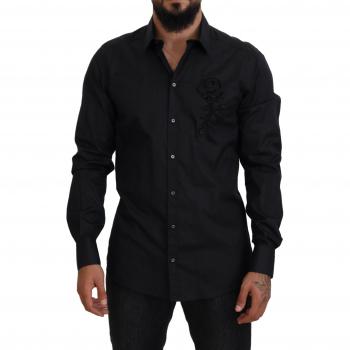 Dolce & Gabbana Black Roses Slim Fit Cotton Shirt - IT39 | S, Size: M