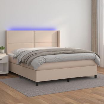 Cama Box Spring con Colchón y LED Cappuccino 180x200cm de Cuero Sintético