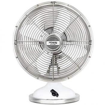 H.Koenig metálico JOE50 Blanco, Ventilador Eléctrico Retro Vintage, Diseño Silencioso, 3 Velocidades, Fijo y Oscilación 90ºC, Metal, Ajuste Vertical, Pie Antideslizante, plástico