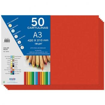 Cartulinas A3 Dohe Color Rojo - 50 Hojas - Gramaje 180 g/m² - Ideal para Manualidades e Impresión