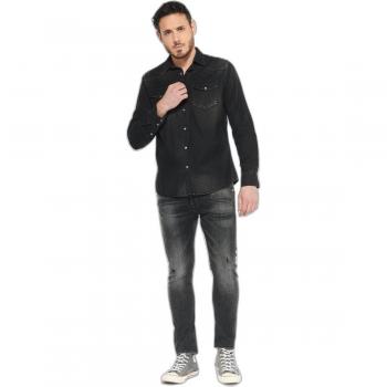 Le Temps des Cerises Juanito Black Denim Jacket with Chest Pockets