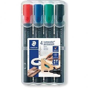 STAEDTLER 352 WP4 - Estuche de 4 marcadores permanentes con punta cónica, Colores surtidos