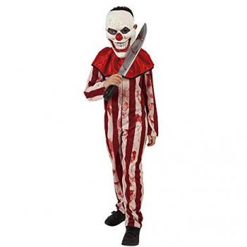 Disfraz Infantil de Payaso Tarado a Rayas con Jumpsuit Ensangrentado y Máscara Blanca - Rubies