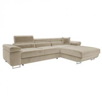 Sofá rinconero Comfivo S102 con función de descanso y caja de ropa de cama, 280x170x70cm, color marrón claro