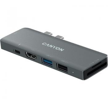 Canyon CNS-TDS05B Docking Station USB Tipo-C para MacBook, 2xUSB 3.0, 1xUSB Tipo-C PD (Power Delivery), 2xHDMI, Lector de Tarjetas SD