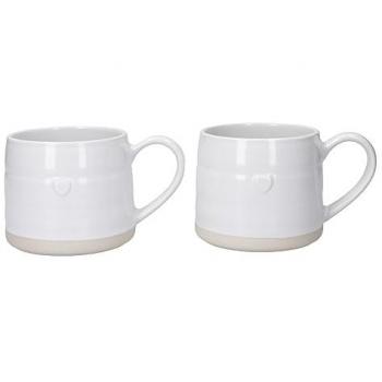 Tazas de Gres Mikasa Farmhouse con Corazones, Juego de 2, 380ml, Apto para Lavavajillas y Microondas - Color Blanco
