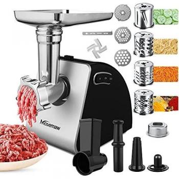 Nictemaw - Picadora de carne eléctrica 2 en 1, multifunción, con 4 cuchillas y 3 placas de corte de acero inoxidable, para salchichas, otros accesorios para galletas, albóndigas, 2000 W máx.