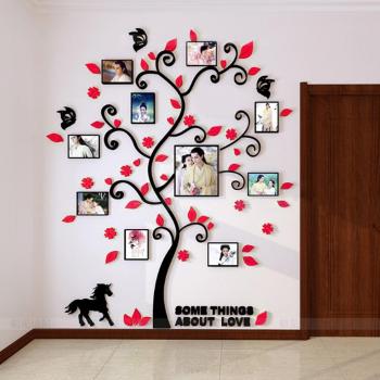 Alicemall 3D Pegatina de Árbol Vinilos Hojas Rojo 144 * 175 cm con 11 pcs Marcos de Foto Adhesivo Decorativo de Pared para Dormitorio Hogar Oficina