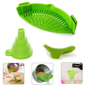 Joyoldelf Universal Silicona Colador de cocina Colador Escurridor cacerola con 2 clips, se adapta a cualquier ollas sartenes cuencos, verde