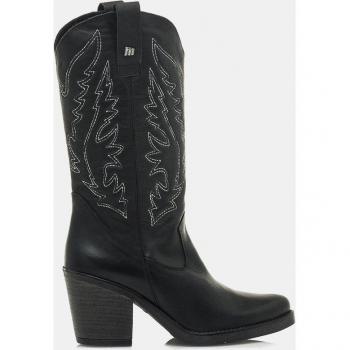 Mustang 54118 Botas Cowboy Mujer Piel Negro Detalles Bordados Tacón Bloque 7cm Cierre Cremallera Punta Afilada Talla 37