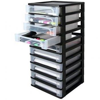 Iris Ohyama, Torre de almacenamiento, organizador, 10 cajones de 4 L, tamaño A4, cajones transparentes, oficina, sala de estar - Organizer Chest OCH-2100 - Negro