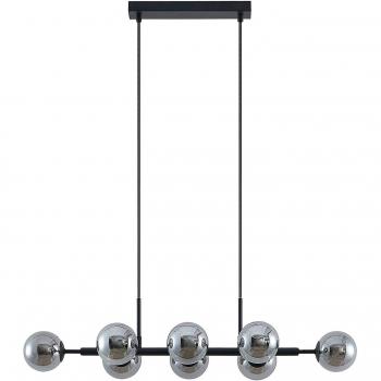 Lámpara colgante Lindby Kiamo moderna en negro con tulipas de cristal ahumado, material metálico, 8 llamas G9, diseñada para salón y comedor