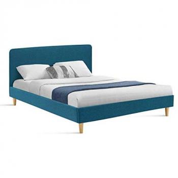 Cama doble escandinava Balta 140 x 190 cm con tela azul pato y cabecero