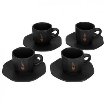 Set de 4 Tazas Octagonales Negras BIALETTI PERFETTO MOKA Porcelana 75 ml