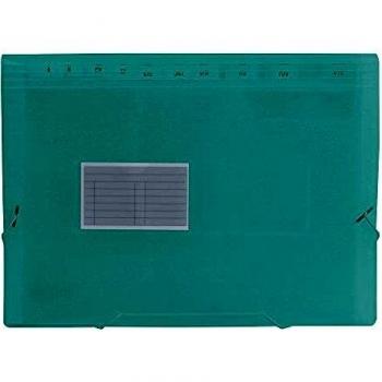 Liderpapel Carpeta Clasificador Fuelle 32113 Polipropileno Din A4 Verde Transparente 13 Departamentos